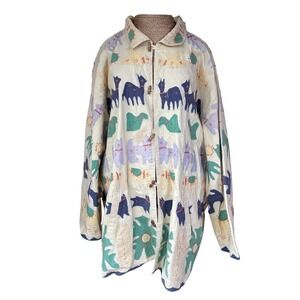 April Cornell for Cornell Trading Animal Appliqué Jacket Coat S/M Cream Art Wear